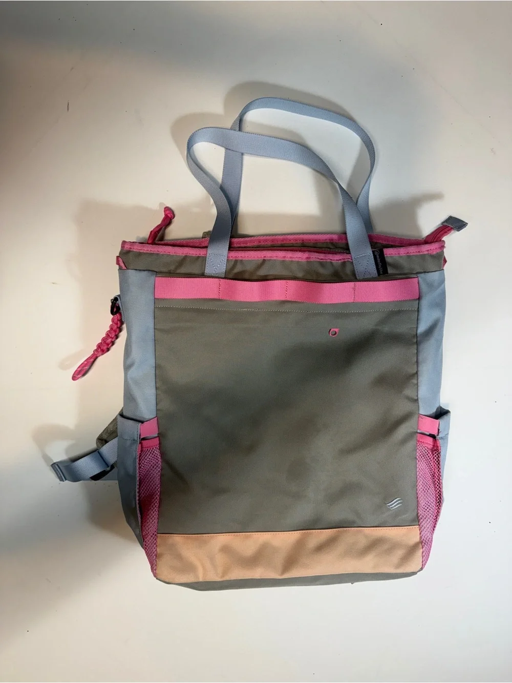 United By Blue Gray Backpack Tote with Pink & Tan Accents